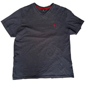 U.S. Polo Assn. Navy Blue Red Trim Logo Shirt Men's Size Large Cotton Blend